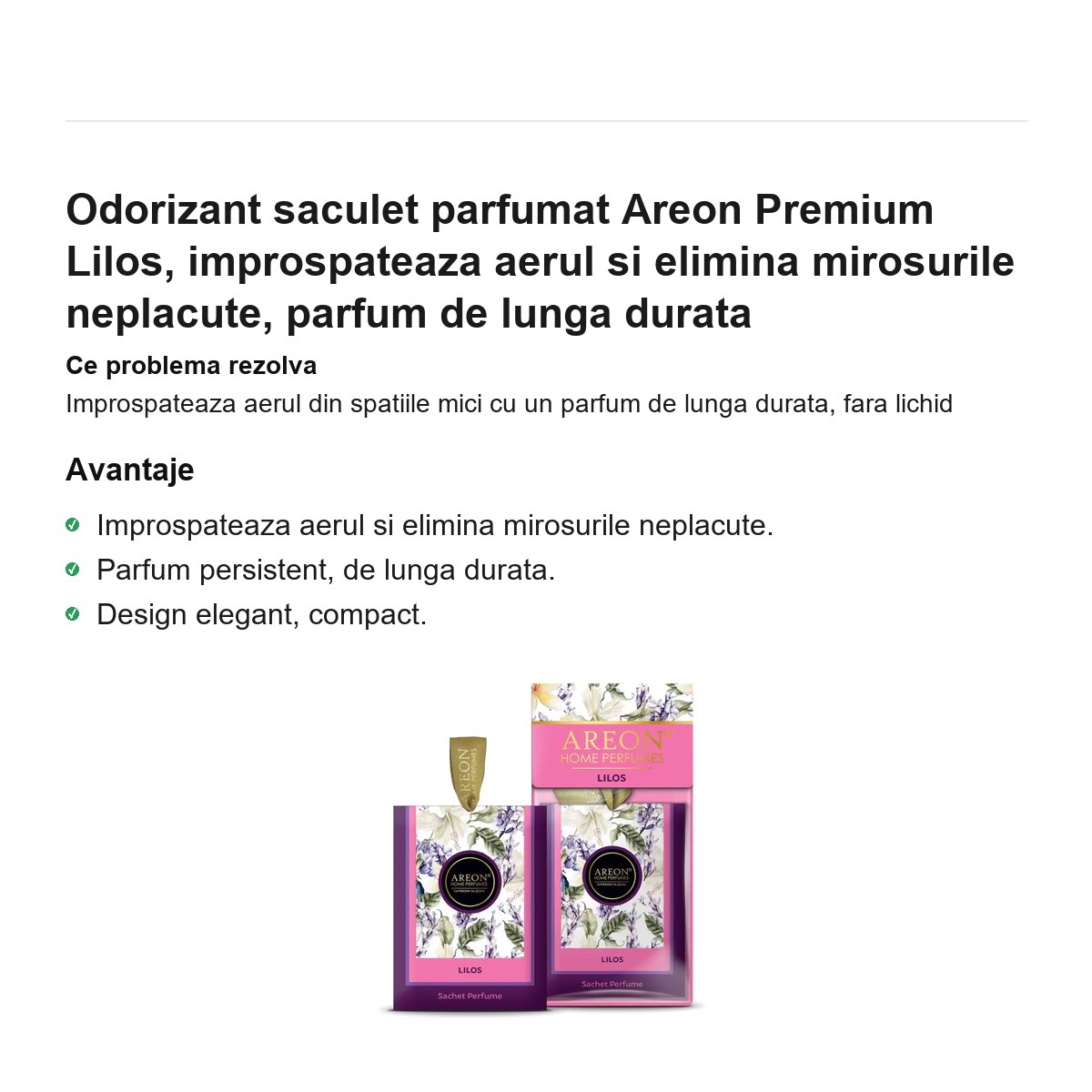 Odorizant saculet parfumat Areon Premium Lilos, improspateaza aerul si elimina mirosurile neplacute, parfum de lunga durata [1]