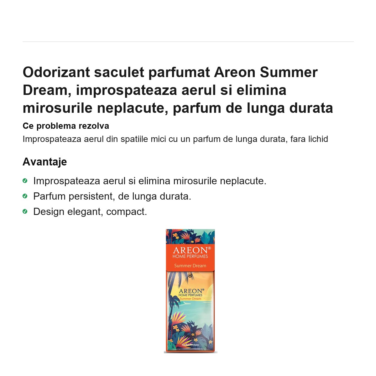 Odorizant saculet parfumat Areon Summer Dream, improspateaza aerul si elimina mirosurile neplacute, parfum de lunga durata [1]