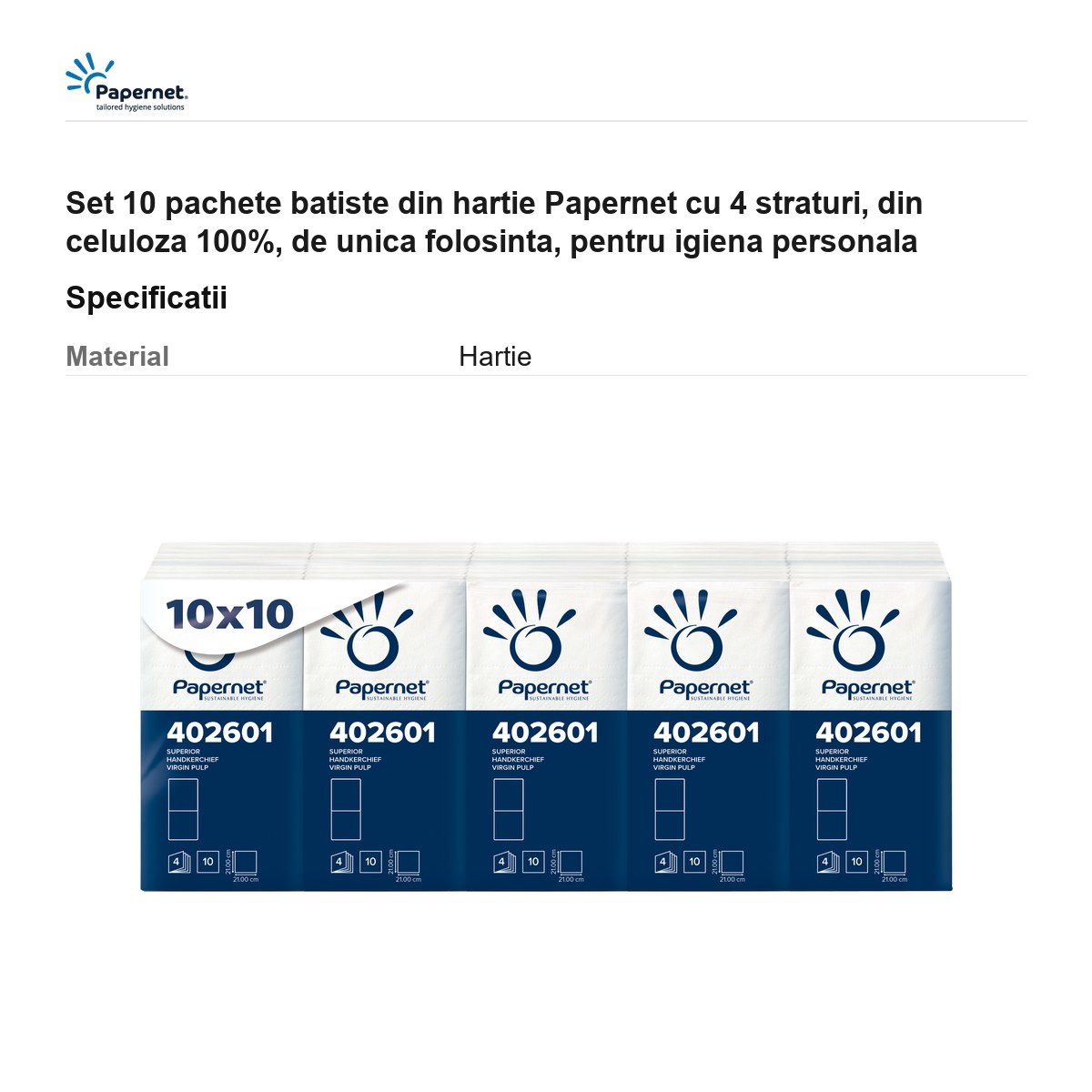 Set 10 pachete batiste din hartie Papernet cu 4 straturi, din celuloza 100%, de unica folosinta, pentru igiena personala [2]
