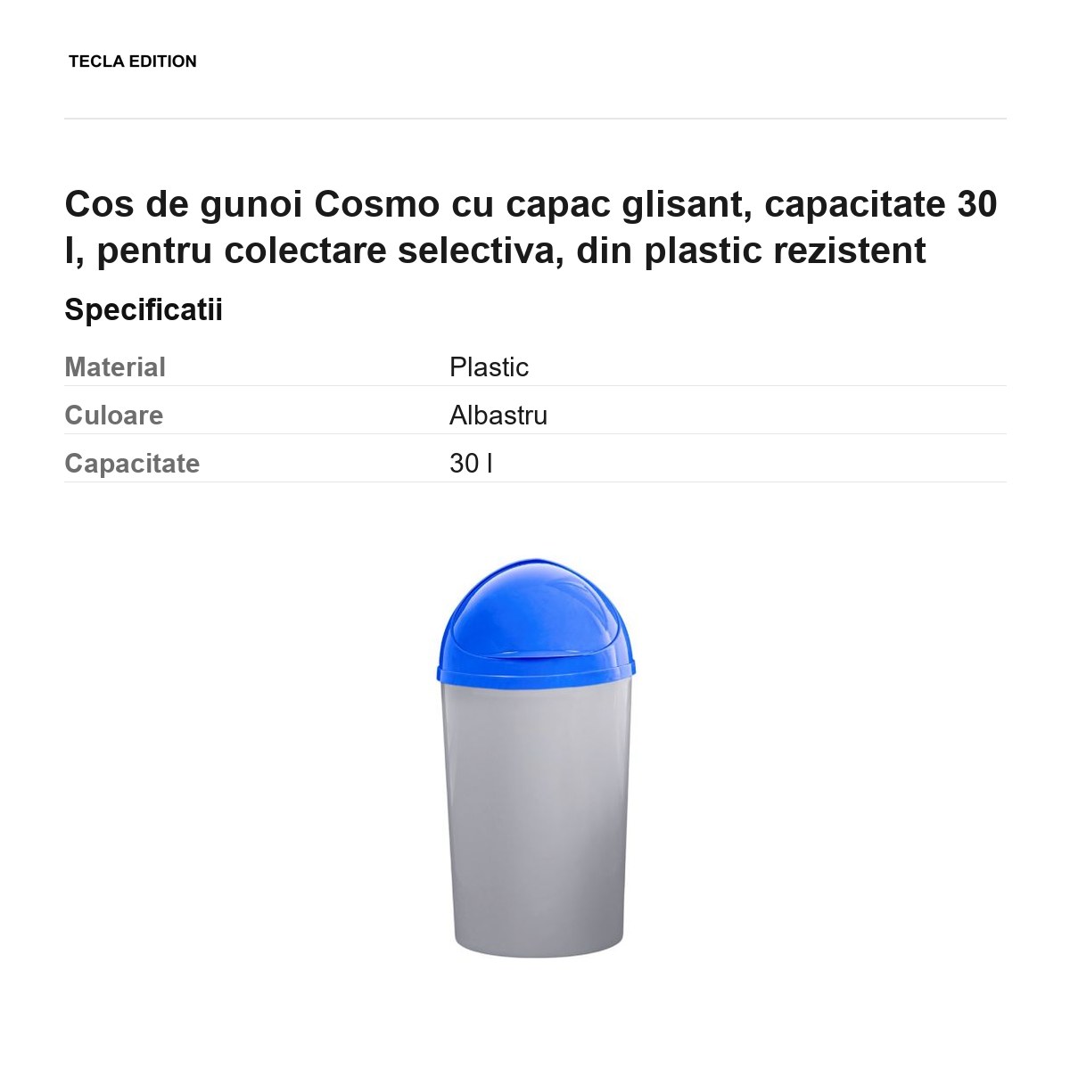 Cos de gunoi Cosmo cu capac glisant, capacitate 30 l, pentru colectare selectiva, din plastic rezistent [2]