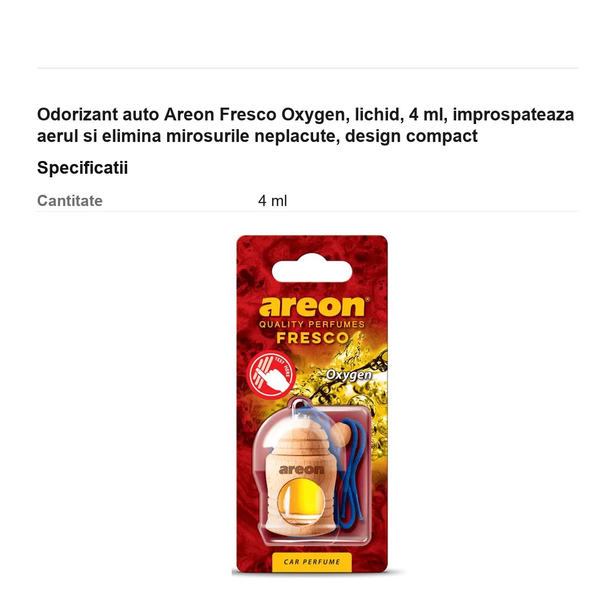 Odorizant auto Areon Fresco Oxygen, lichid, 4 ml, improspateaza aerul si elimina mirosurile neplacute, design compact [2]