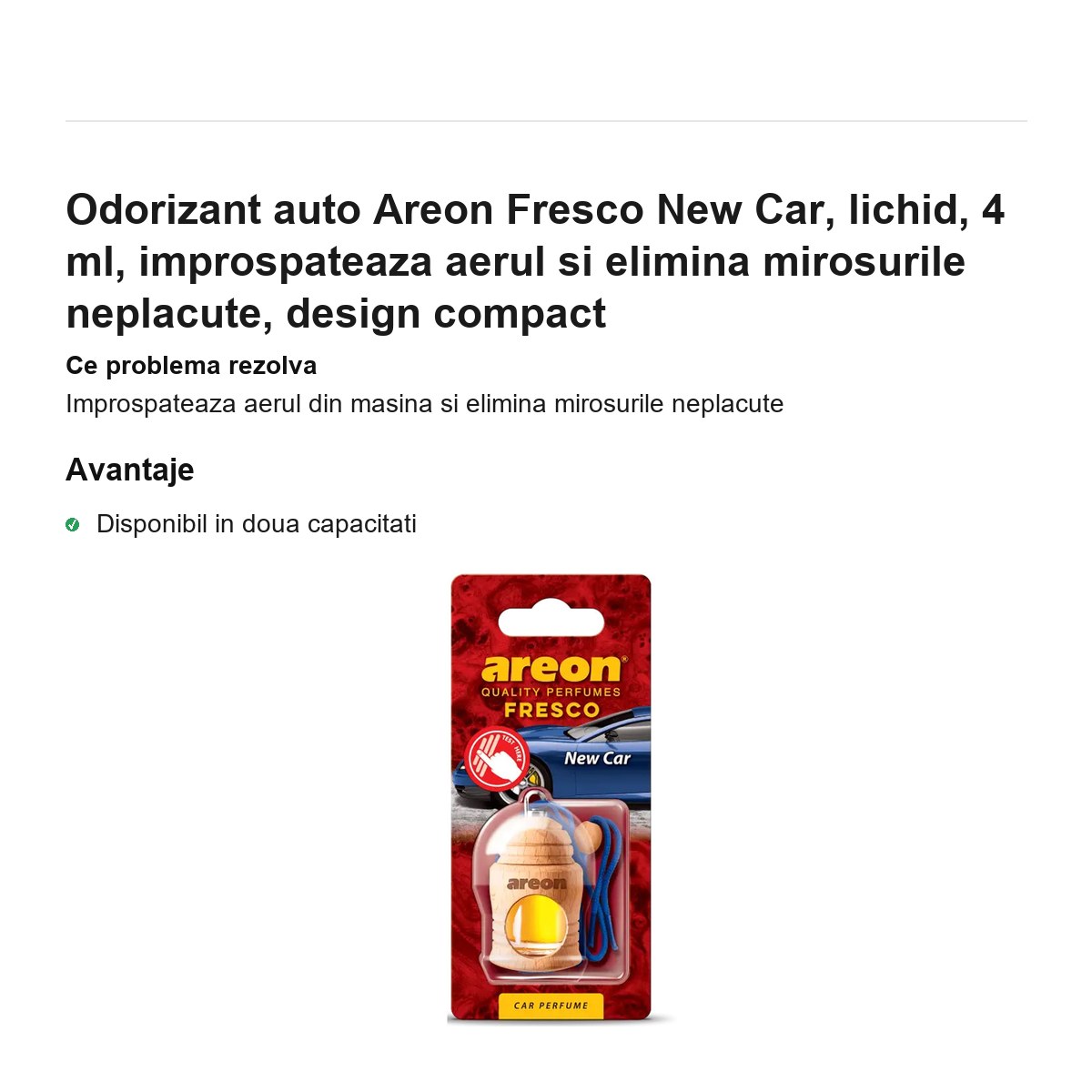 Odorizant auto Areon Fresco New Car, lichid, 4 ml, improspateaza aerul si elimina mirosurile neplacute, design compact [1]