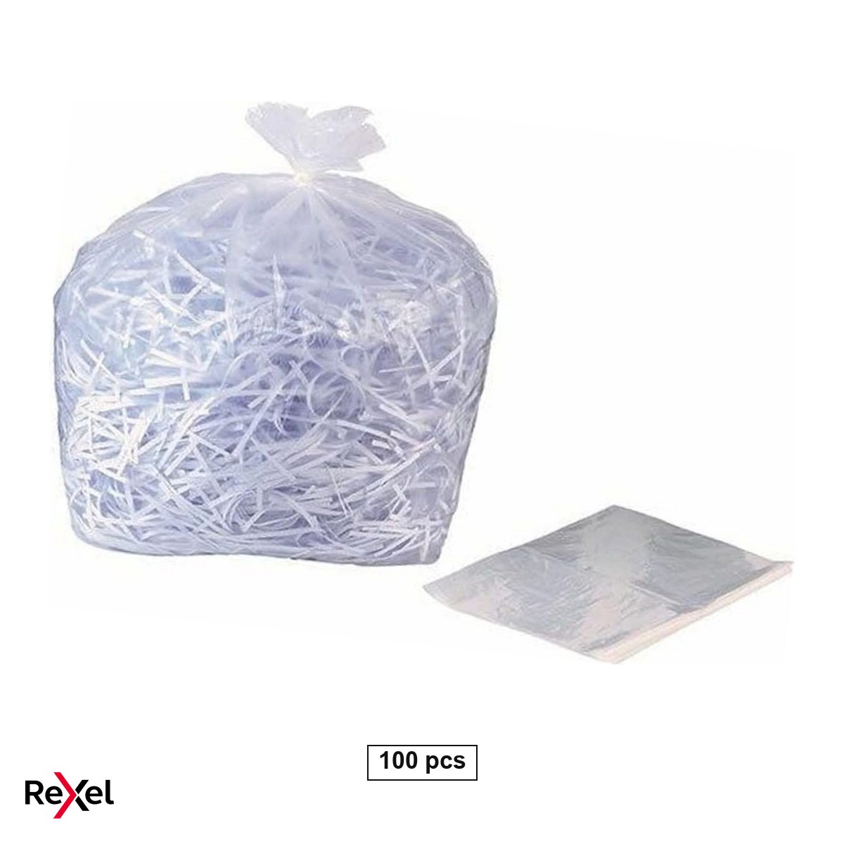 Birotica papetarie - Set 100 saci din plastic Rexel pentru distrugatoare de documente, din polipropilena, capacitate 175 l, in cutie dispenser