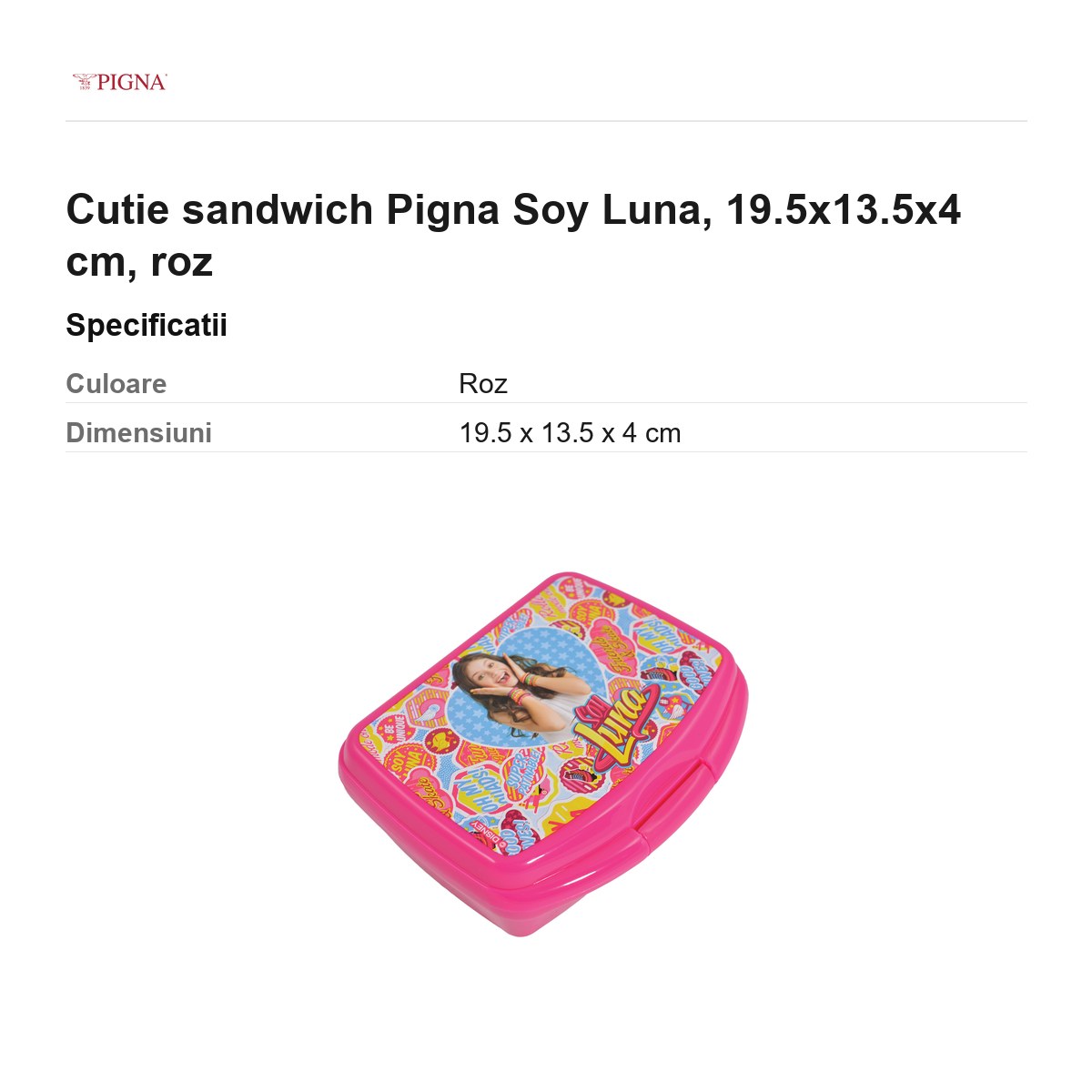 Cutie sandwich Pigna Soy Luna, 19.5x13.5x4 cm, roz [2]