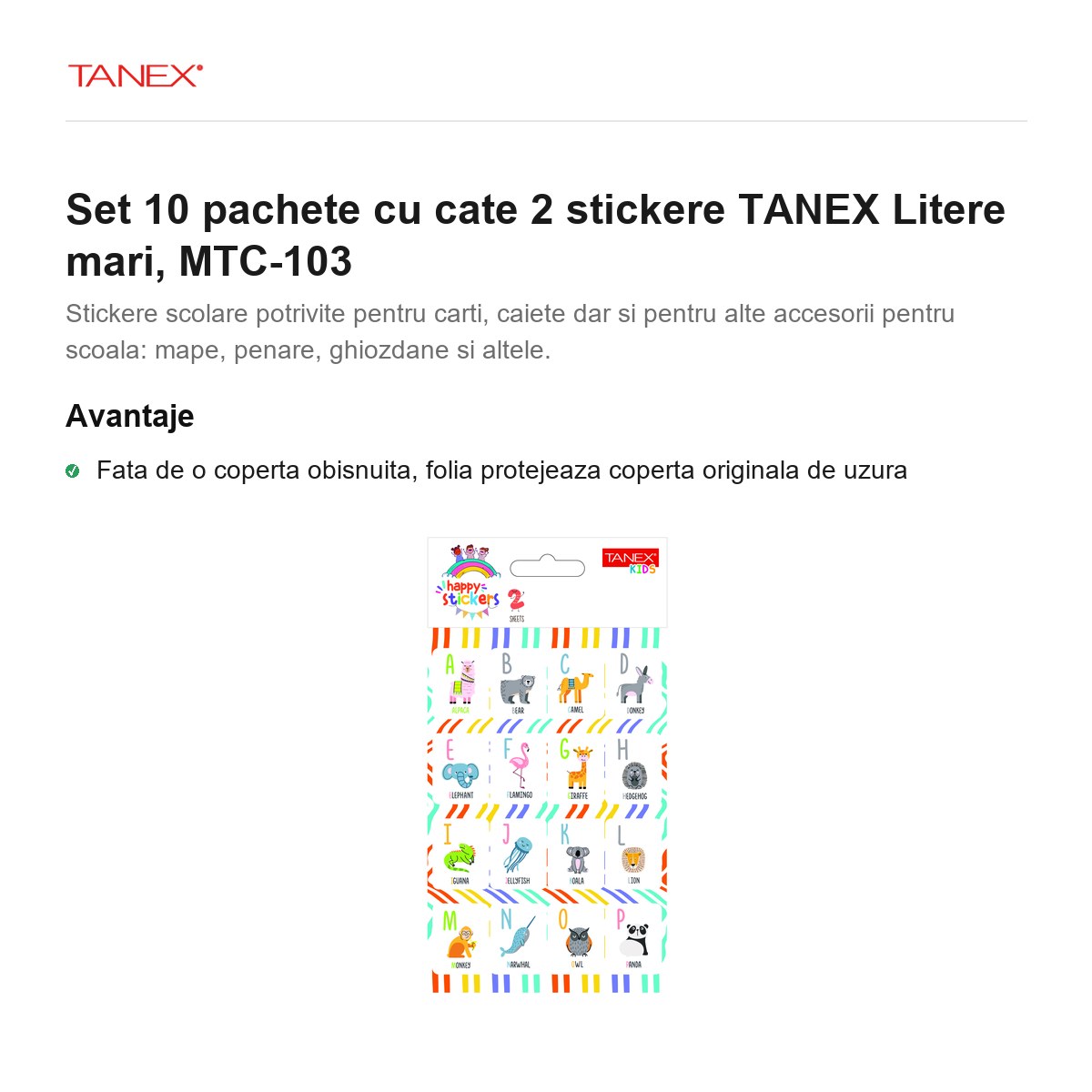 Set 10 pachete cu cate 2 stickere TANEX Litere mari, MTC-103 [1]