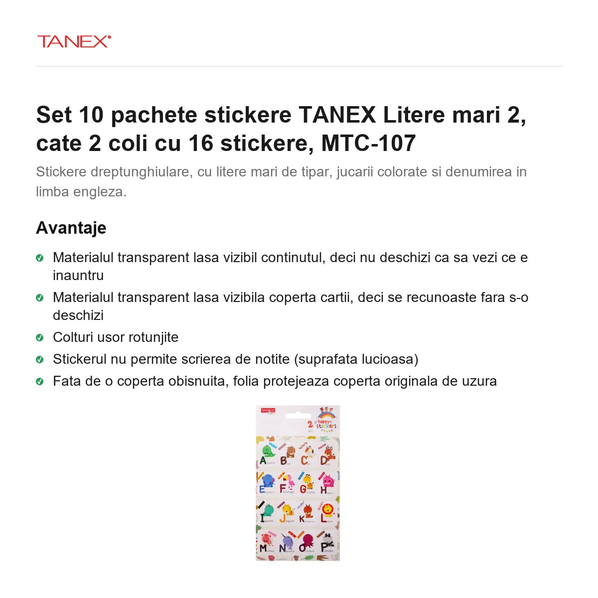 Set 10 pachete stickere TANEX Litere mari 2, cate 2 coli cu 16 stickere, MTC-107 [1]
