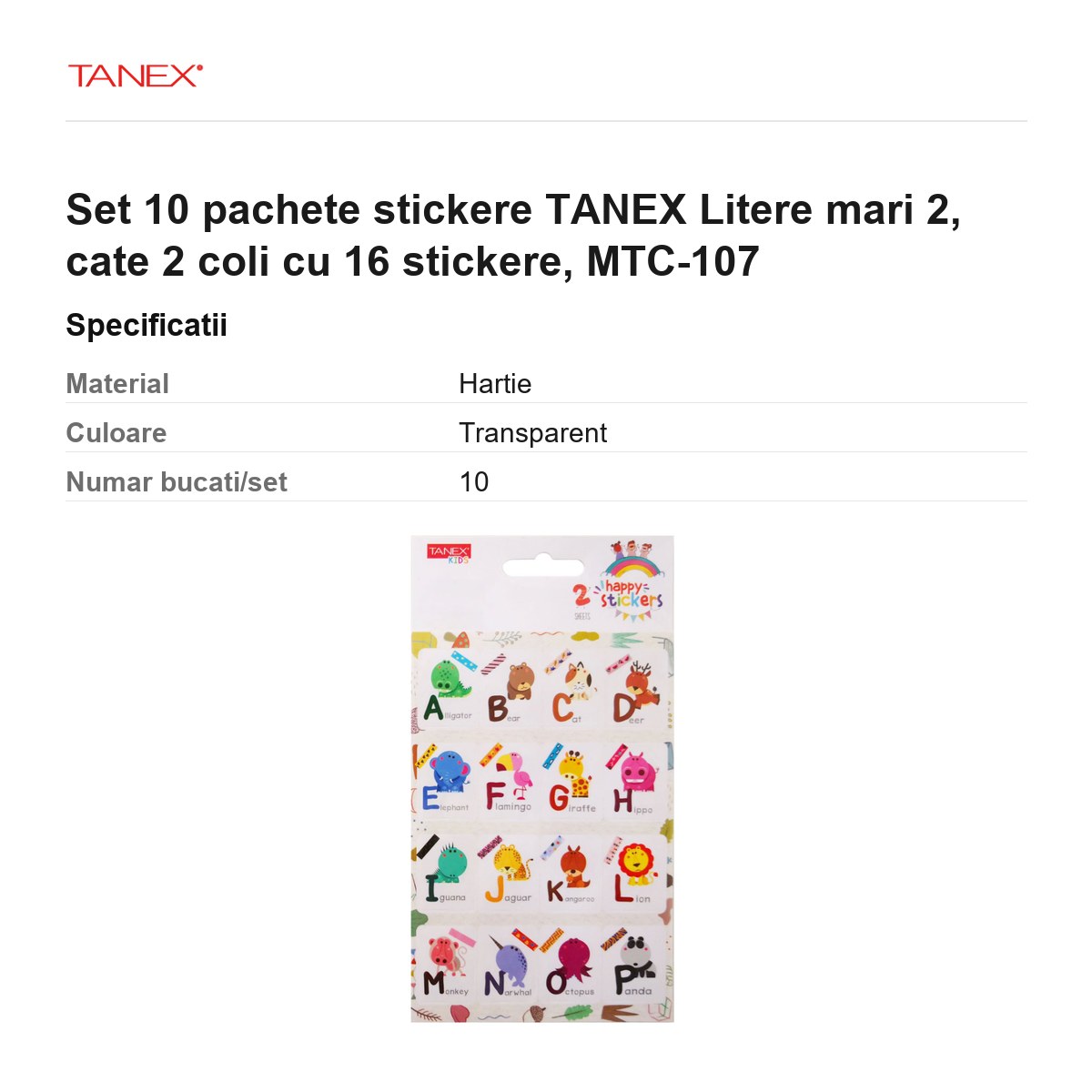Set 10 pachete stickere TANEX Litere mari 2, cate 2 coli cu 16 stickere, MTC-107 [2]