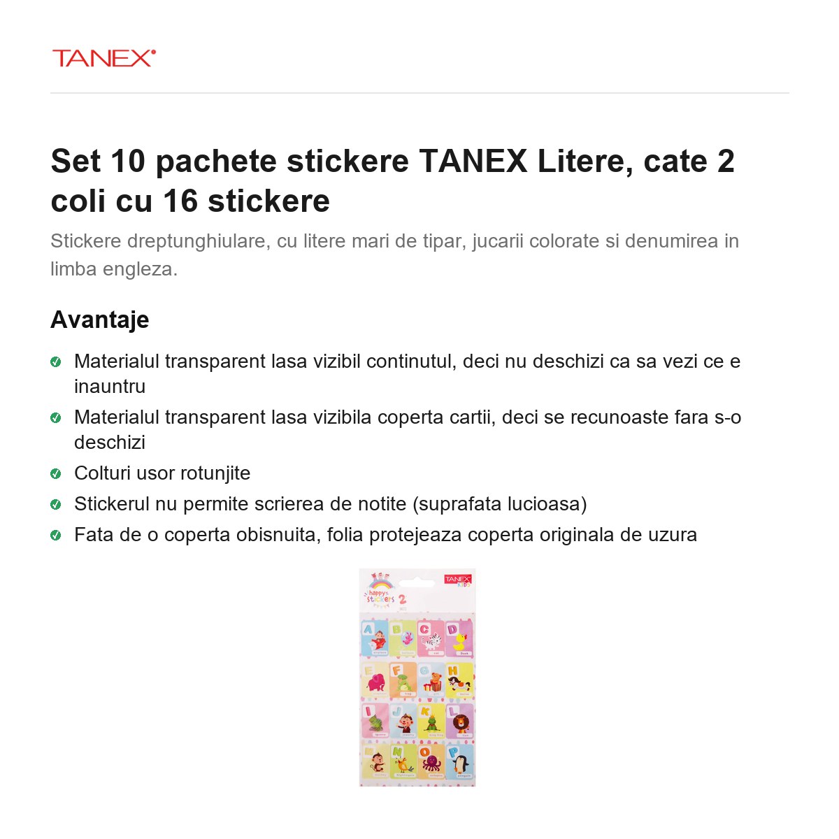 Set 10 pachete stickere TANEX Litere, cate 2 coli cu 16 stickere [1]