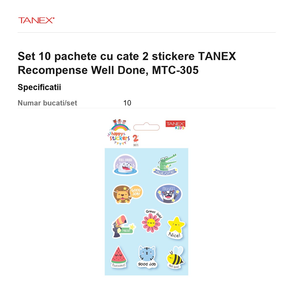 Set 10 pachete cu cate 2 stickere TANEX Recompense Well Done, MTC-305 [2]