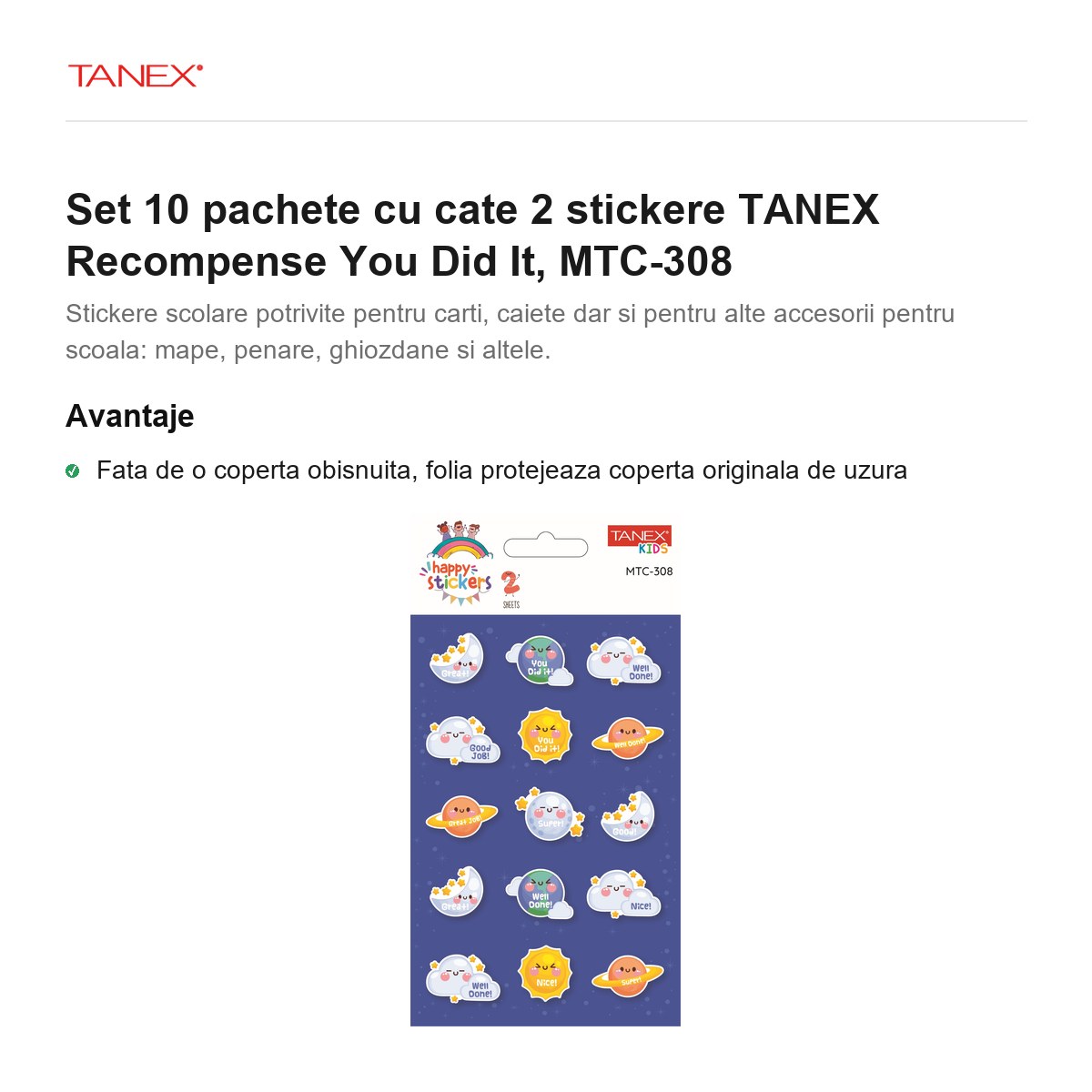 Set 10 pachete cu cate 2 stickere TANEX Recompense You Did It, MTC-308 [1]
