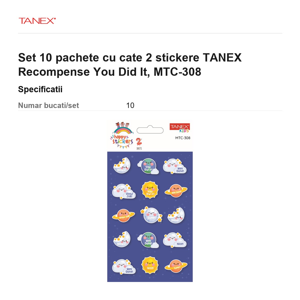 Set 10 pachete cu cate 2 stickere TANEX Recompense You Did It, MTC-308 [2]