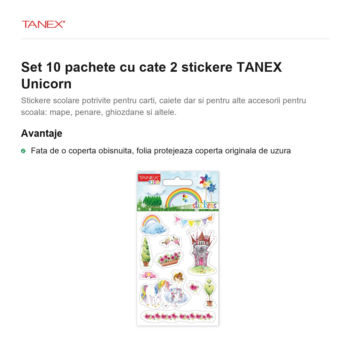 Set 10 pachete cu cate 2 stickere TANEX Unicorn [1]