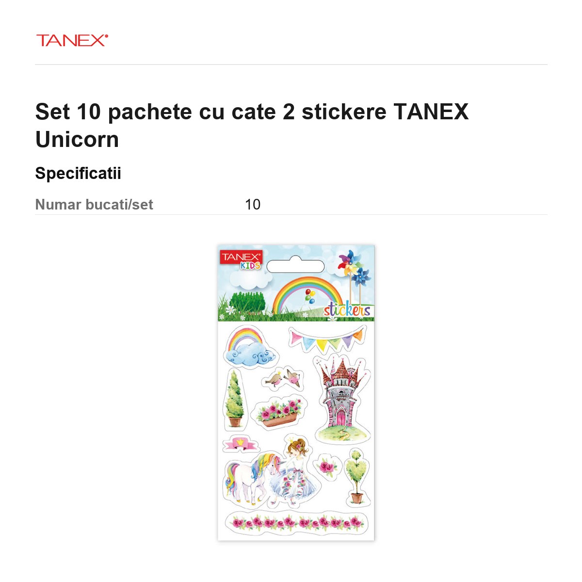 Set 10 pachete cu cate 2 stickere TANEX Unicorn [2]