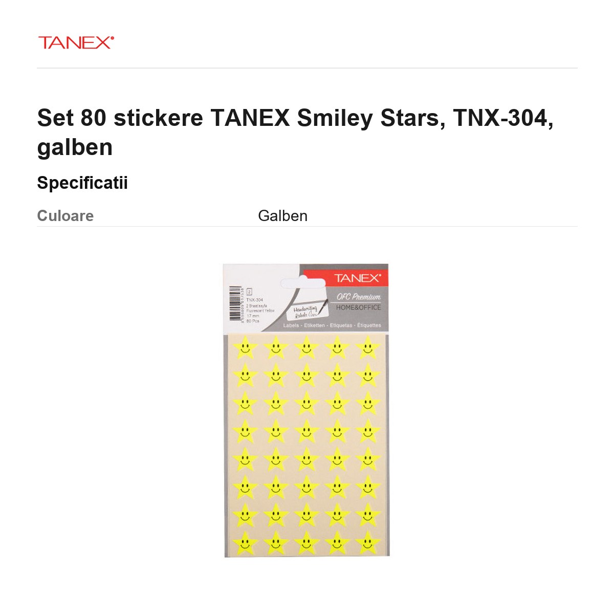 Set 80 stickere TANEX Smiley Stars, TNX-304, galben [2]