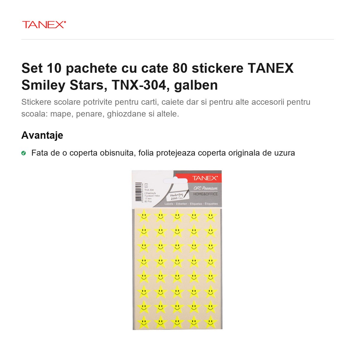 Set 10 pachete cu cate 80 stickere TANEX Smiley Stars, TNX-304, galben [1]