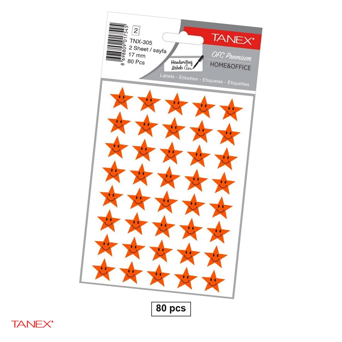 Stickere - Set 80 stickere TANEX Smiley Stars, TNX-305, portocaliu