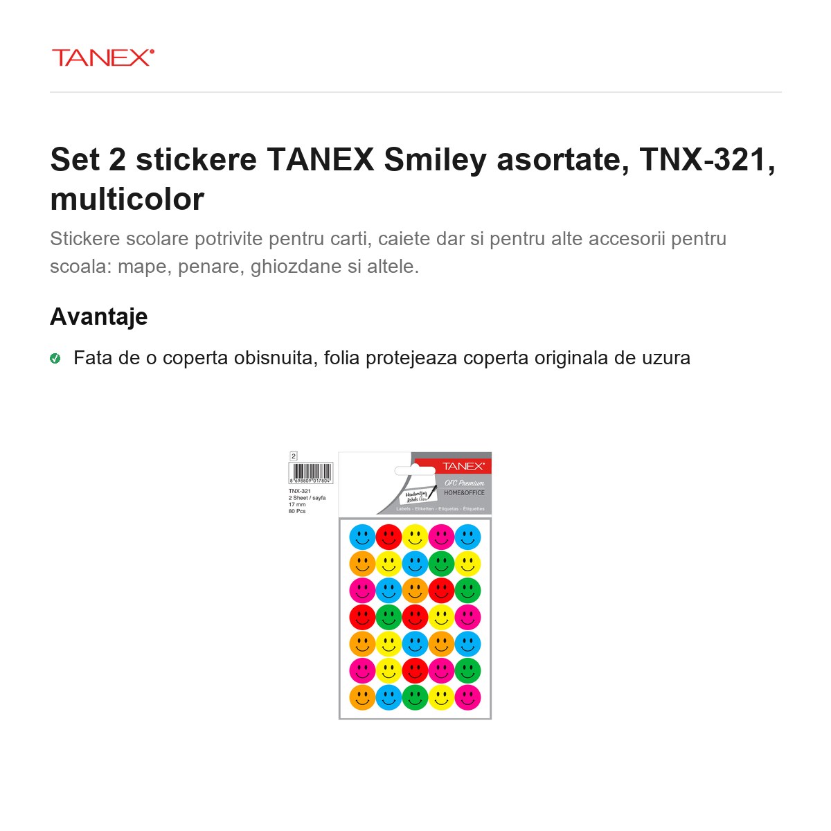 Set 2 stickere TANEX Smiley asortate, TNX-321, multicolor [1]