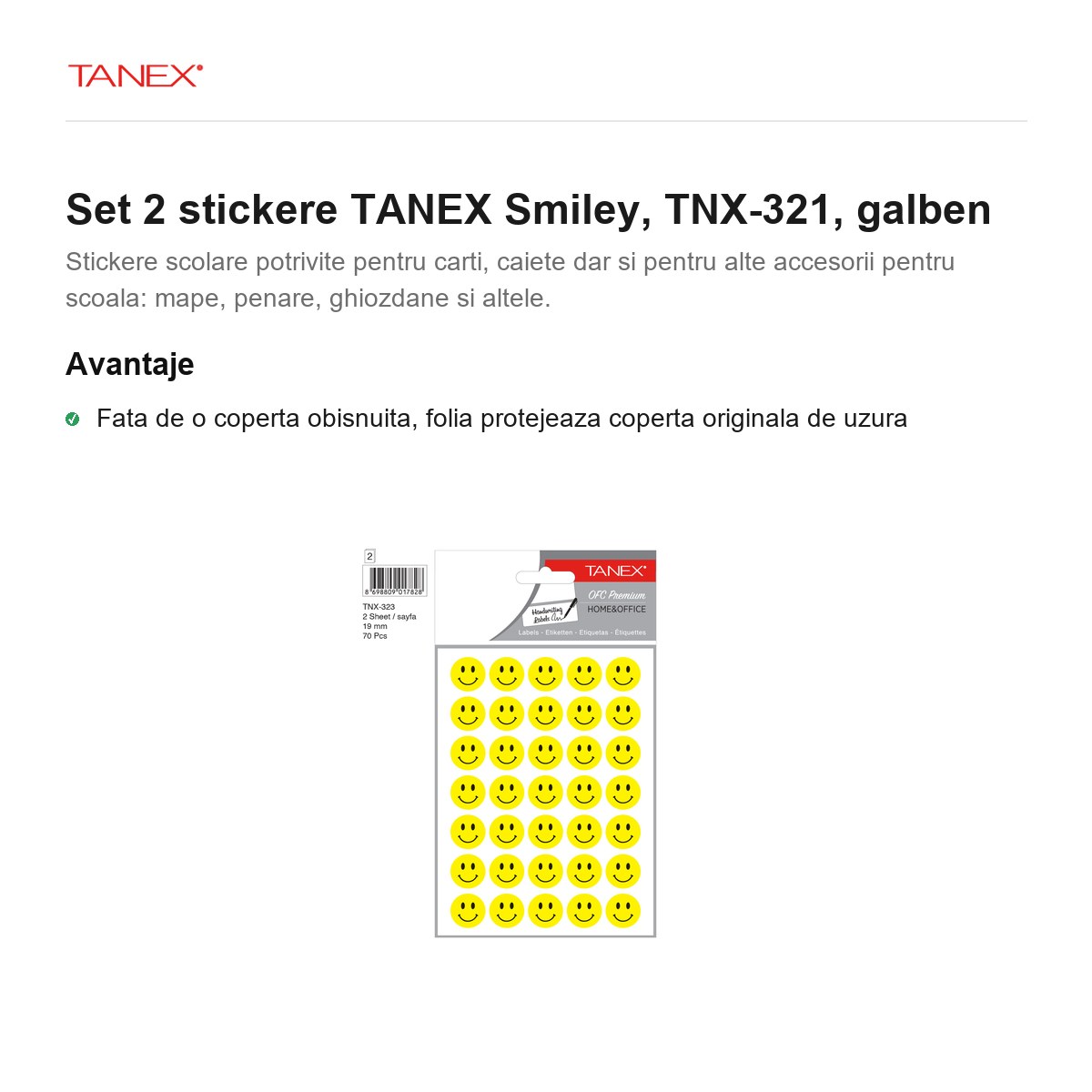 Set 2 stickere TANEX Smiley, TNX-321, galben [1]