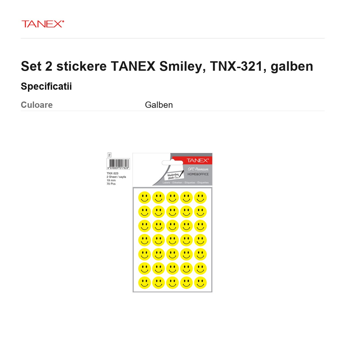 Set 2 stickere TANEX Smiley, TNX-321, galben [2]