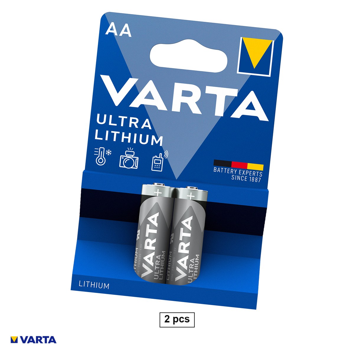 Baterii Litiu - Set 2 baterii litiu VARTA Ultra Lithium AA FR6 tip 6106, 1.5 V, 2900 mAh, 14.5 x 50.5 mm, in blister