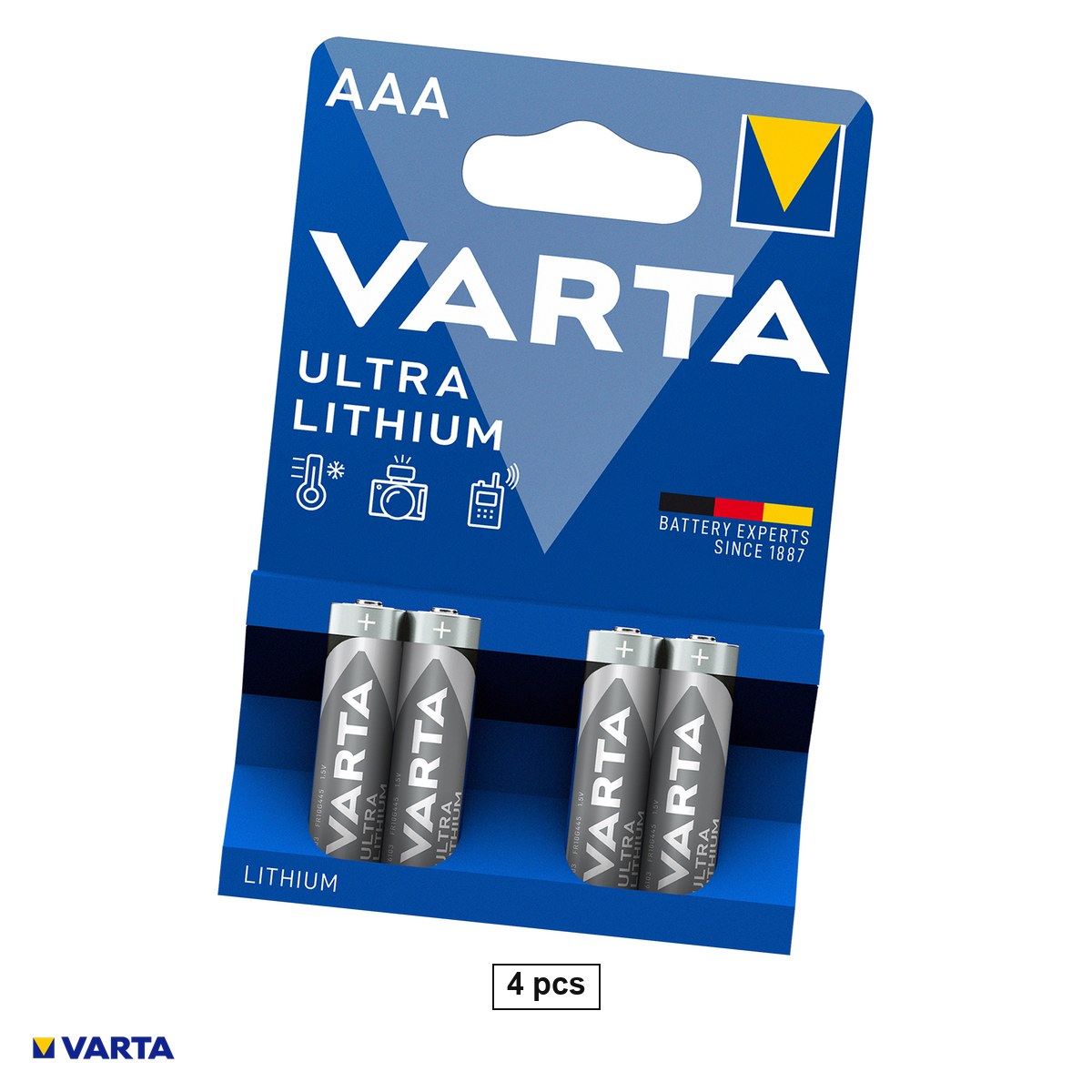 Baterii Litiu - Set 4 baterii litiu VARTA Ultra Lithium AAA FR03 tip 6103, 1.5 V, 1100 mAh, 10.5 x 44.5 mm, in blister