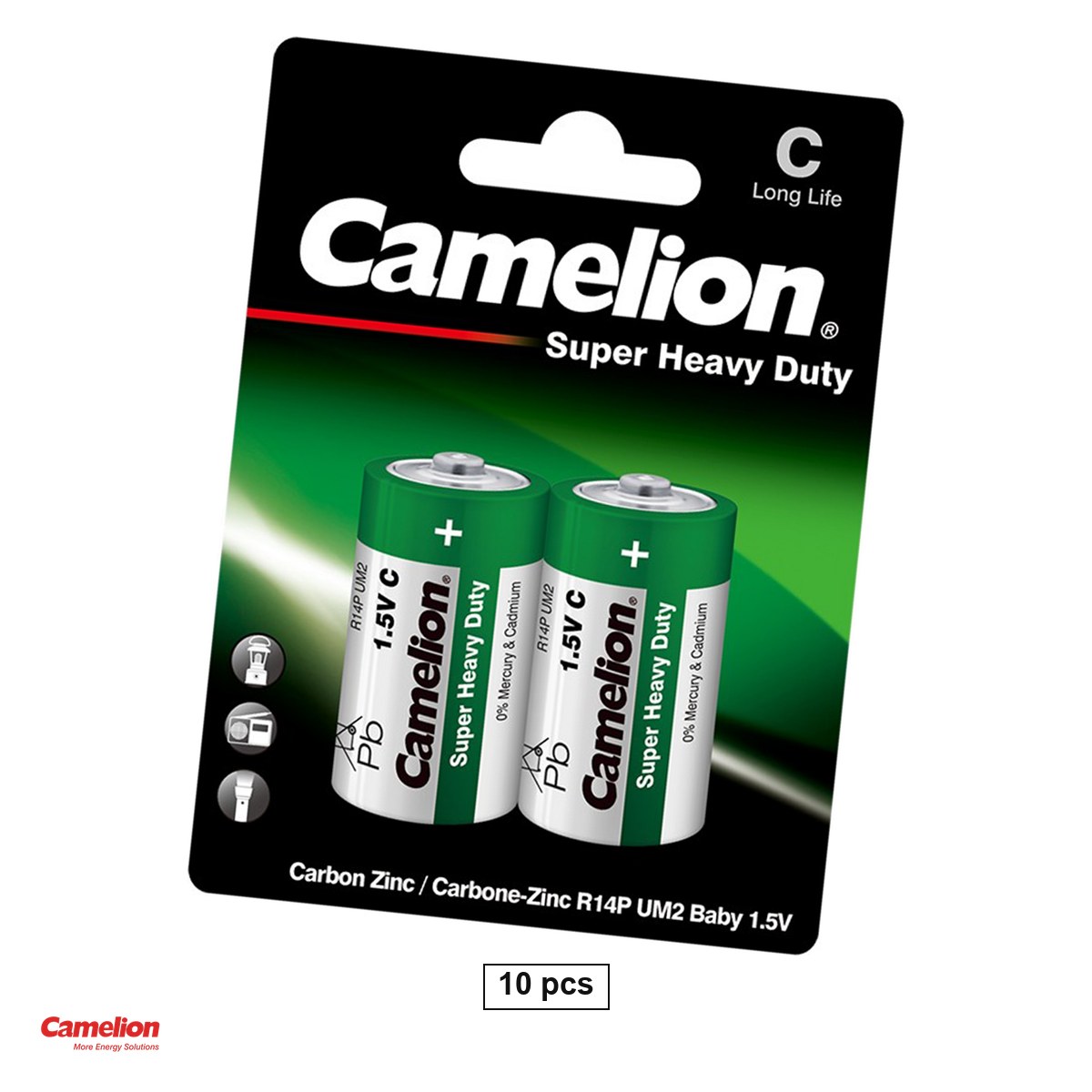 Baterii Heavy Duty R14 - Set 10 baterii zinc carbon Camelion Super Heavy Duty C R14, 1.5 V, 26.2 x 50 mm, 5 blistere a cate 2 bucati