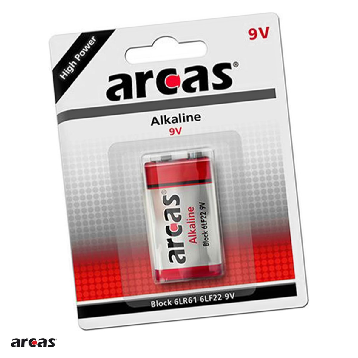 Baterii Alcaline 6LR61 9V - Baterie alcalina Arcas 9V 6LR61, 9 V, 48.5 x 26.5 x 17.5 mm, in blister