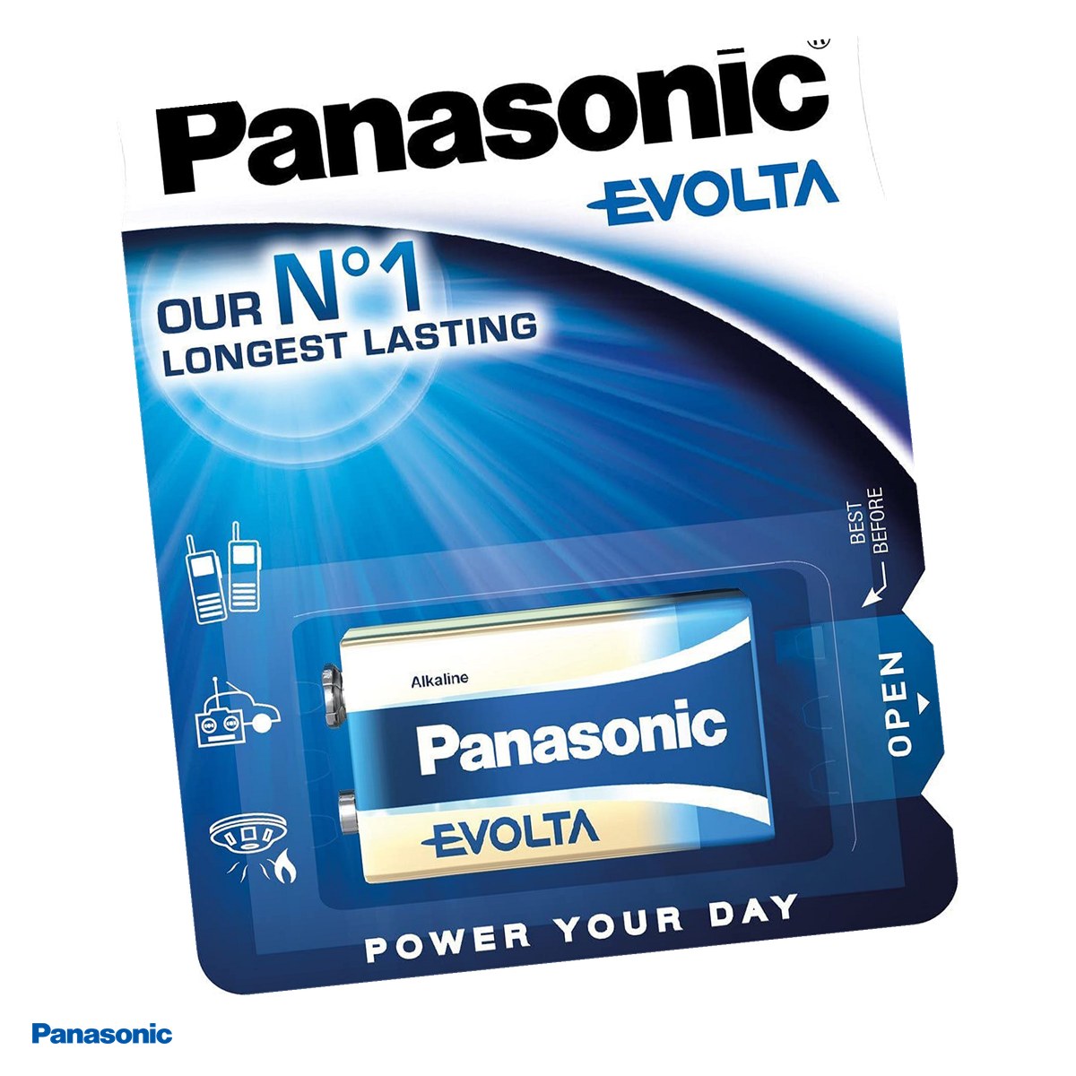 Baterii Alcaline 6LR61 9V - Baterie alcalina Panasonic Evolta 9V 6LR61, 9 V, 48.5 x 26.5 x 17.5 mm, in blister