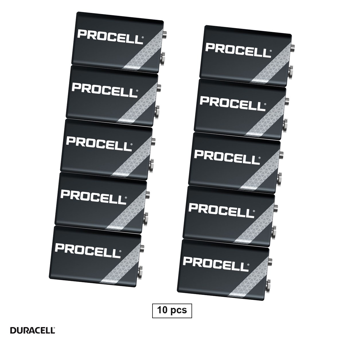 Baterii Alcaline 6LR61 9V - Set 10 baterii alcaline Duracell Procell ECO Industrial 9V 6LR61, 9 V, 48.5 x 26.5 x 17.5 mm, in cutie
