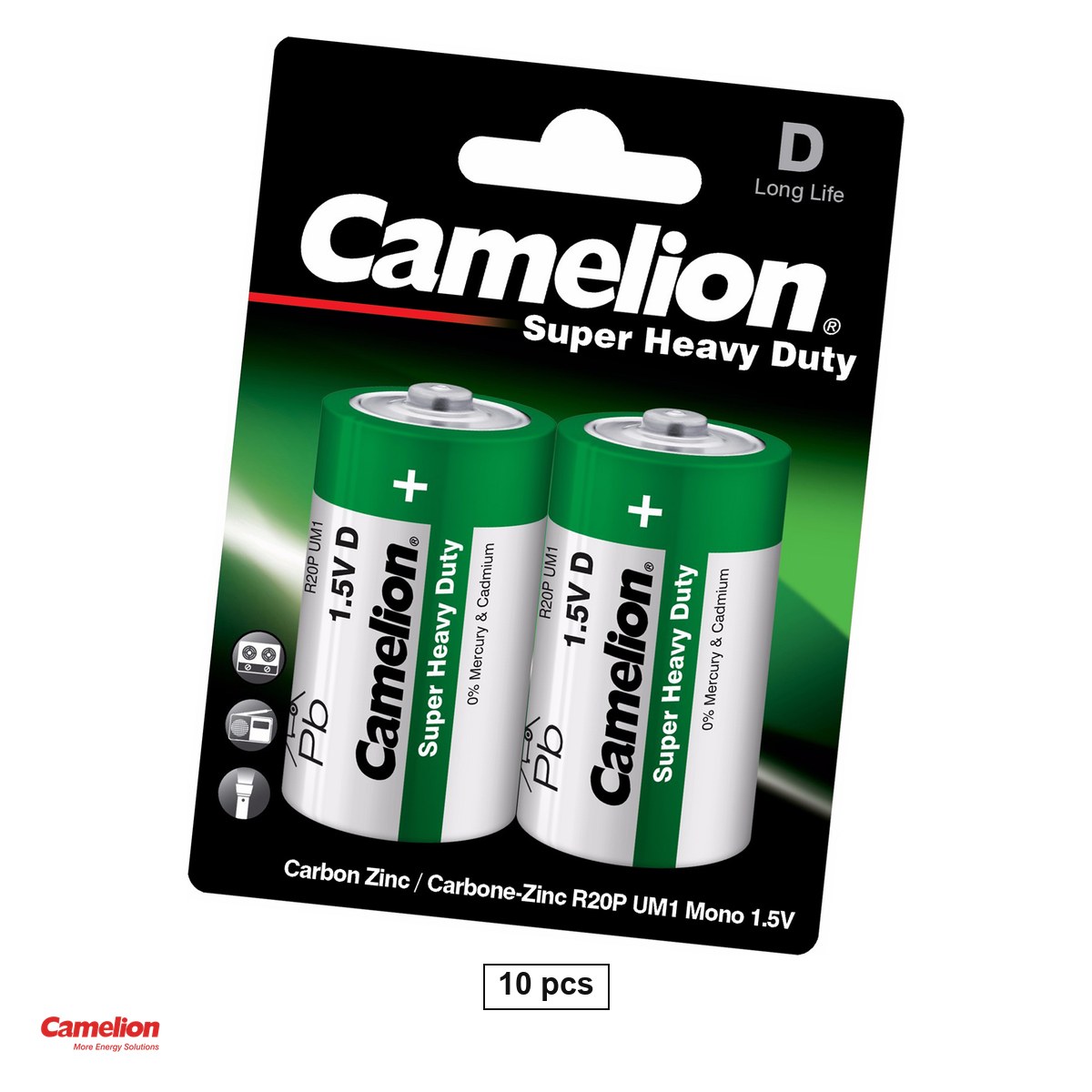 Baterii Heavy Duty R20 - Set 10 baterii zinc carbon Camelion Super Heavy Duty D R20, 1.5 V, 34.2 x 61.5 mm, 5 blistere a cate 2 bucati