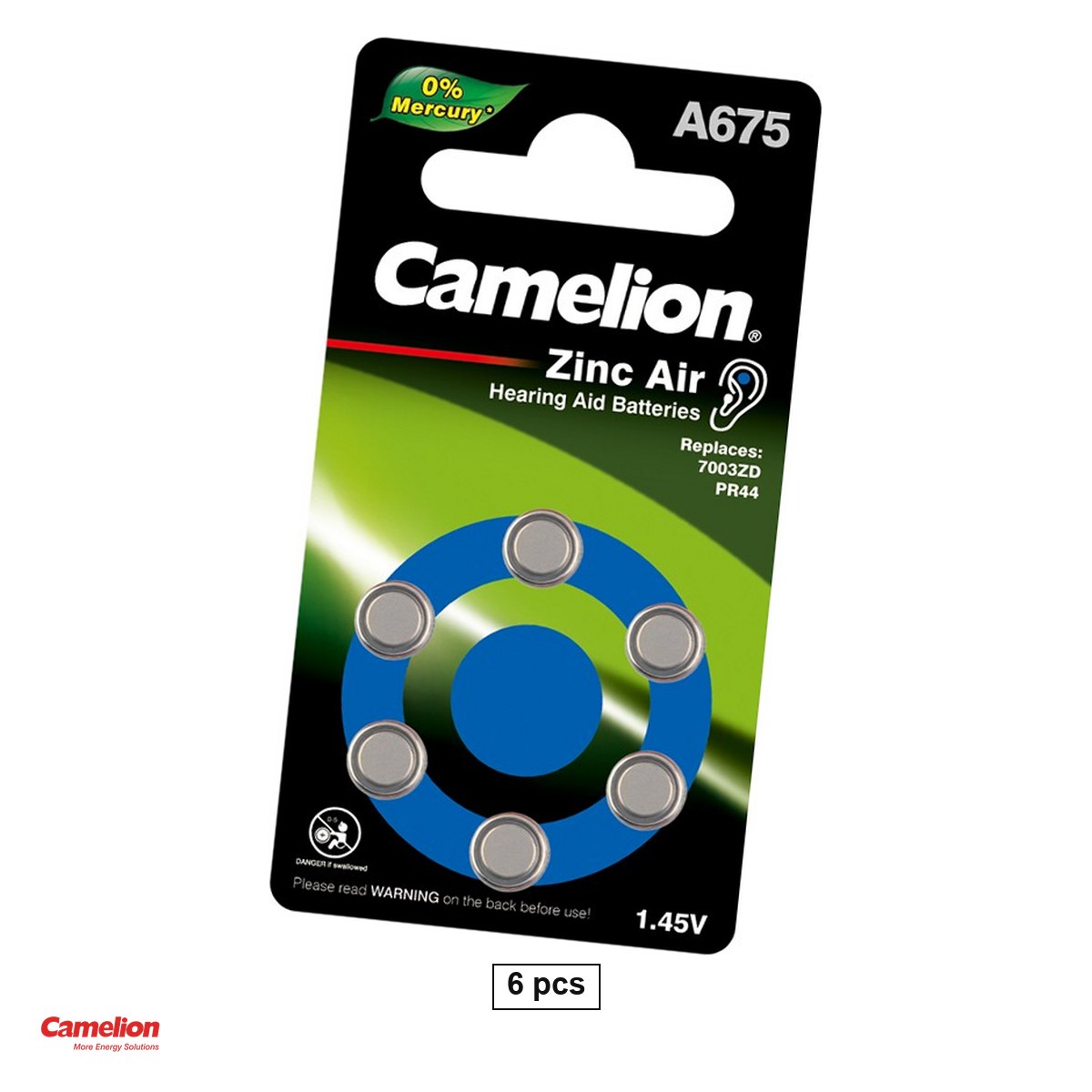 Baterii aparate auditive - Set 6 baterii zinc aer pentru aparate auditive Camelion 675 PR44, 1.4 V, 560 mAh, 11.6 x 5.4 mm, in blister