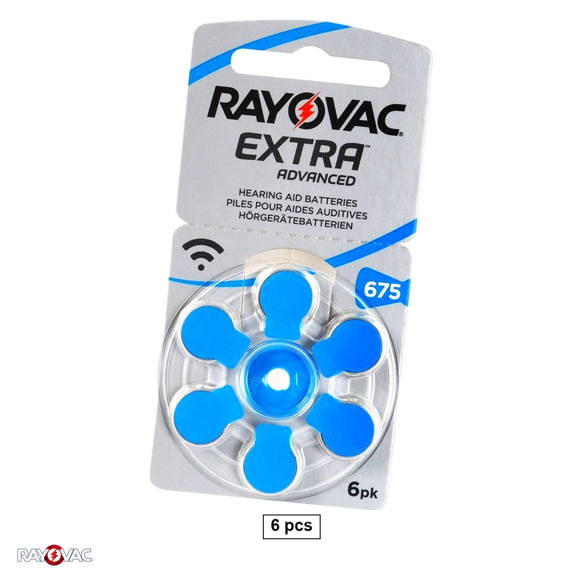 Baterii aparate auditive - Set 6 baterii zinc aer pentru aparate auditive Rayovac 675 PR44, 1.4 V, 640 mAh, 11.6 x 5.4 mm, in blister