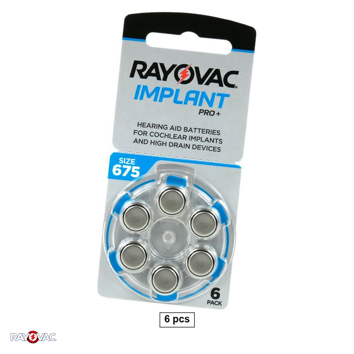 Baterii aparate auditive - Set 6 baterii zinc aer pentru aparate auditive Rayovac Implant Pro+ 675 PR44, 1.4 V, 640 mAh, 11.6 x 5.4 mm, in blister