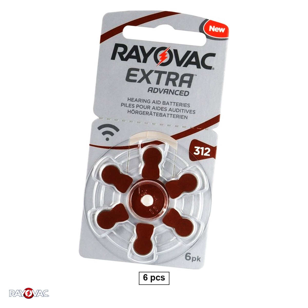 Baterii aparate auditive - Set 6 baterii aparate auditive Rayovac Extra Advanced 312, zinc aer, 1.45 V, 180 mAh, PR41, 7.9 x 3.6 mm, in blister