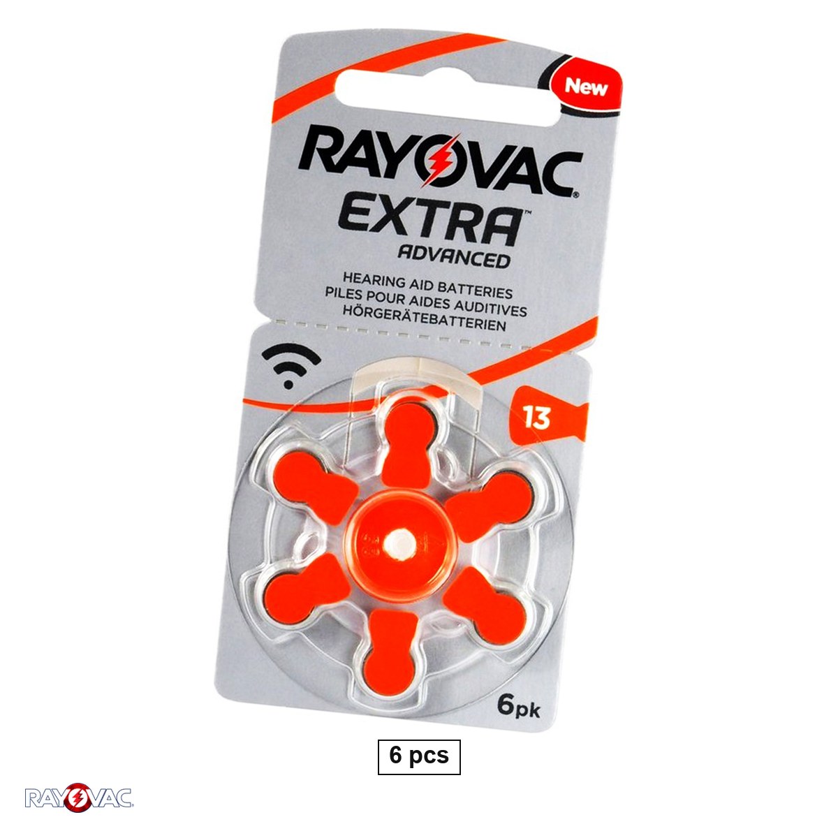 Baterii aparate auditive - Set 6 baterii aparate auditive Rayovac Extra Advanced 13, zinc aer, 1.45 V, 310 mAh, PR48, 7.9 x 5.4 mm, in blister