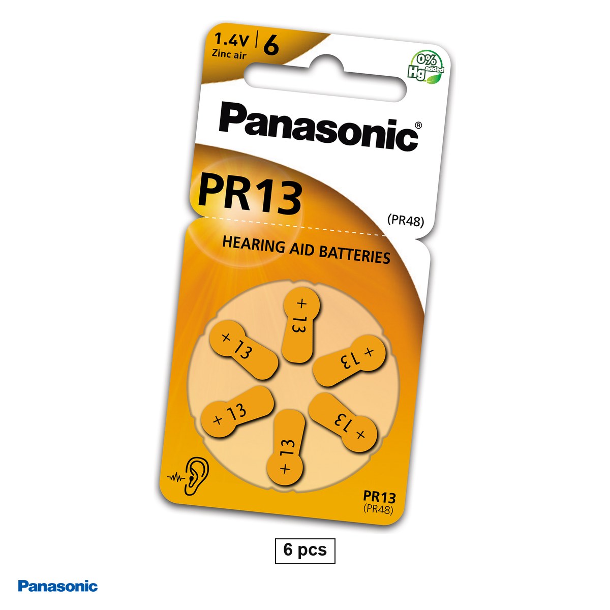 Baterii aparate auditive - Set 6 baterii aparate auditive Panasonic PR13 PR48, zinc aer, 7.9 x 5.4 mm, in blister