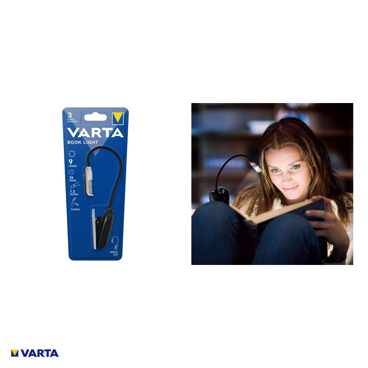 Lampa LED pentru citit VARTA Book Light 16618, 9 lm, gat flexibil 150 mm, clips de prindere, 2 baterii CR2032 incluse [3]