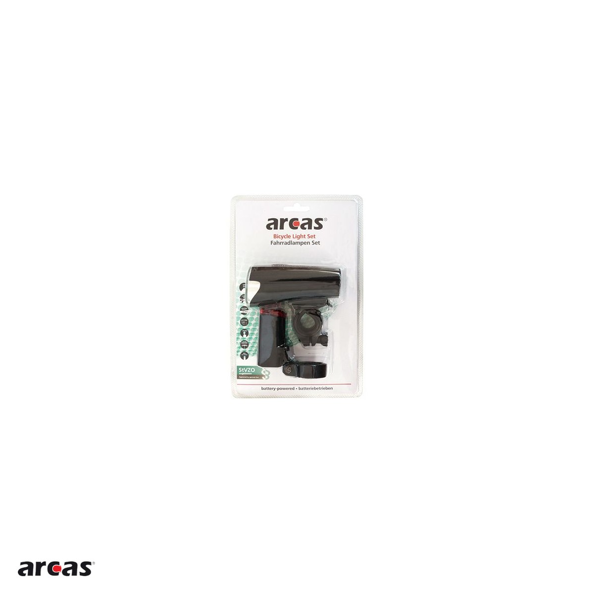 Lanterna pentru bicicleta Arcas, pozitie fata si spate, include 4 baterii AA R6 si 2 baterii AAA R3 [3]