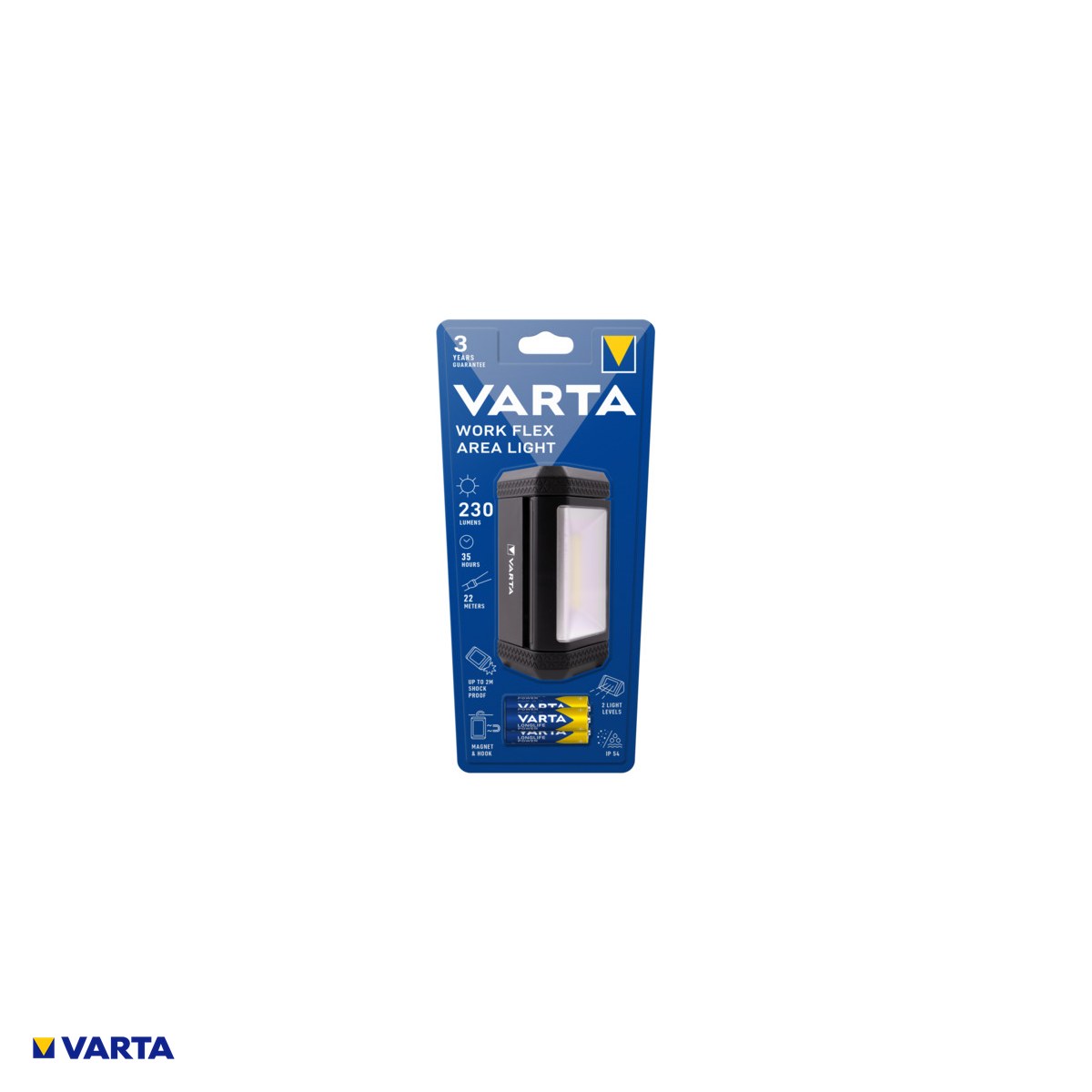 Lanterna de lucru VARTA Work Flex Area Light 17648, LED COB, 230 lm, autonomie 35 h, IP54, magnet, include 3 baterii AA R6 [3]
