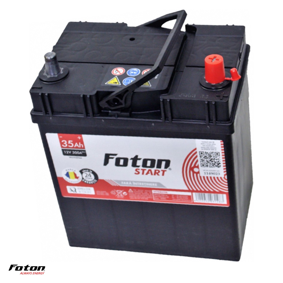 Baterii auto si moto - Baterie auto Foton Start, 12 V, 35 Ah, curent de pornire 300 A, 187 x 127 x 227 mm, borna plus pe dreapta