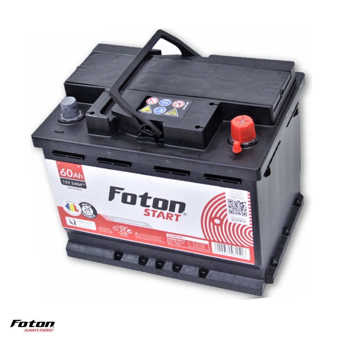 Baterii auto si moto - Baterie auto Foton Start, 12 V, 60 Ah, curent de pornire 540 A, 242 x 175 x 190 mm, borna plus pe dreapta