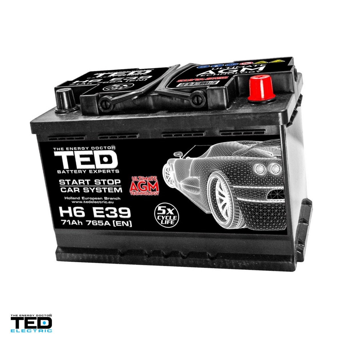 Accesorii Diverse - Baterie auto TED Electric Start-Stop TED003805, 12 V, 71 Ah, curent de pornire 765 A, 278 x 175 x 190 mm, borna plus pe dreapta