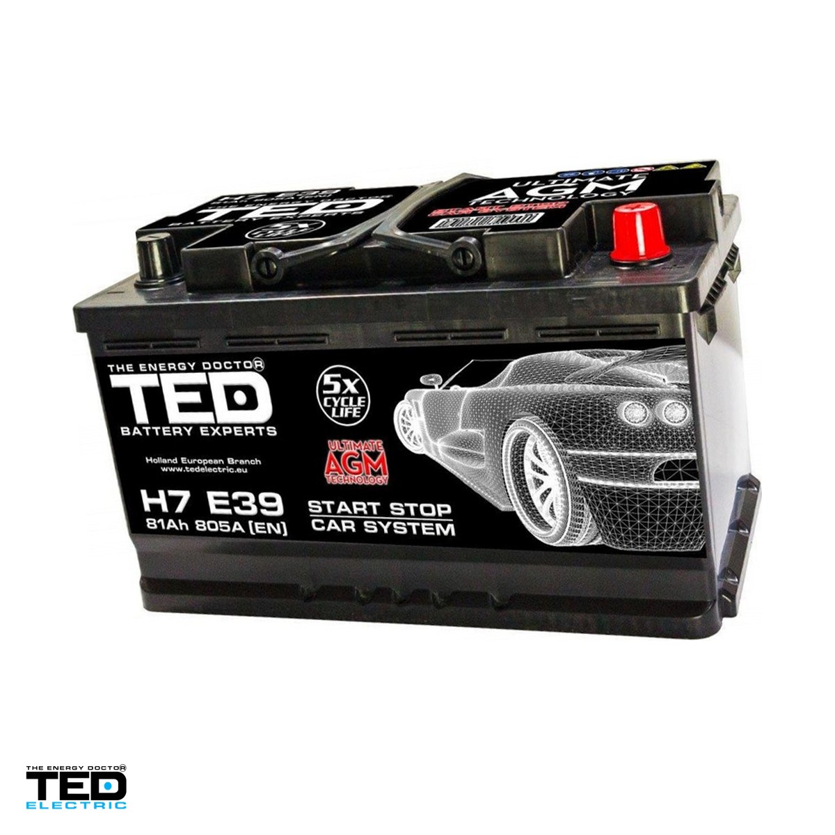 Accesorii Diverse - Baterie auto TED Electric Start-Stop TED003829, 12 V, 81 Ah, curent de pornire 805 A, 315 x 175 x 190 mm, borna plus pe dreapta