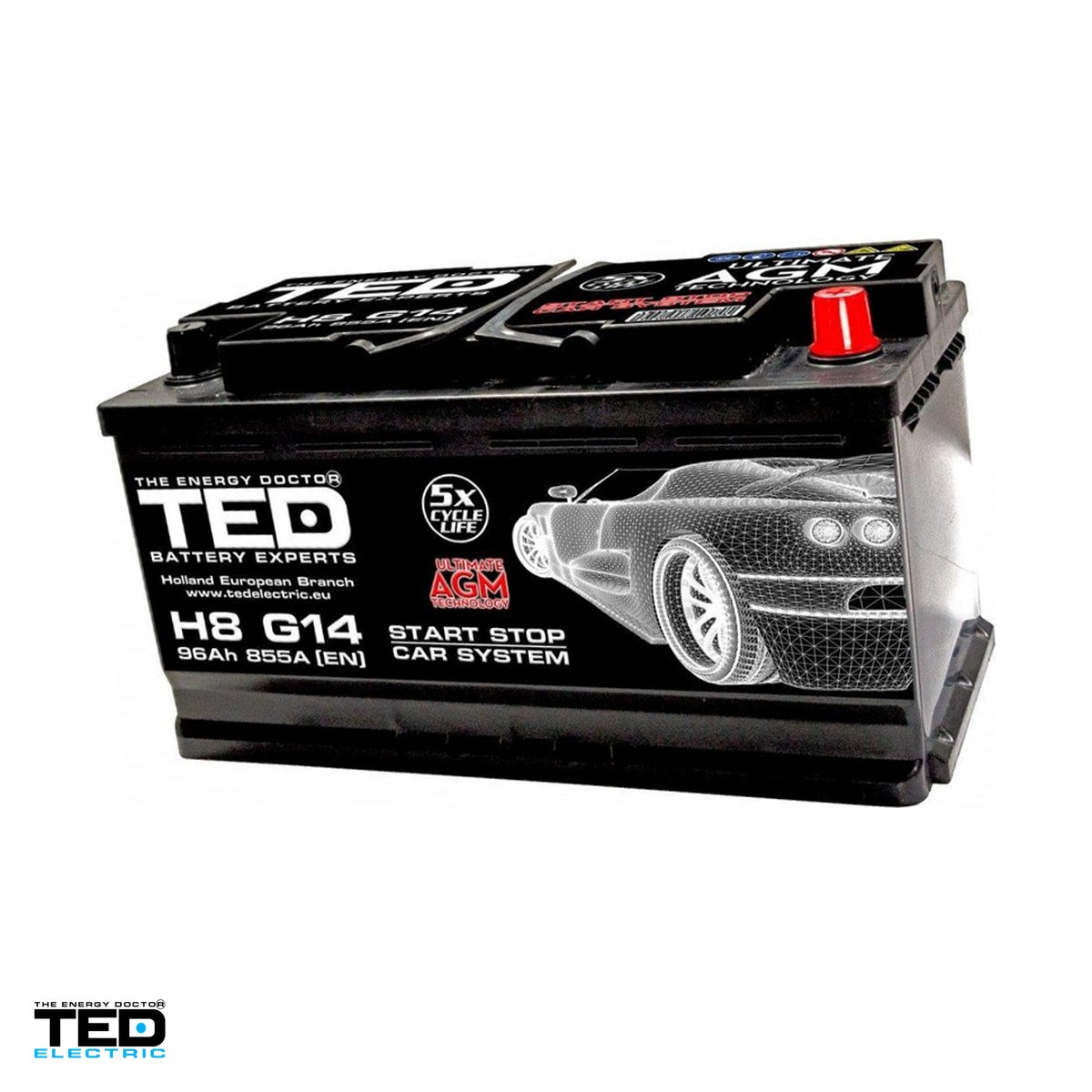 Accesorii Diverse - Baterie auto TED Electric Start-Stop TED003836, 12 V, 96 Ah, curent de pornire 855 A, 353 x 175 x 190 mm, borna plus pe dreapta
