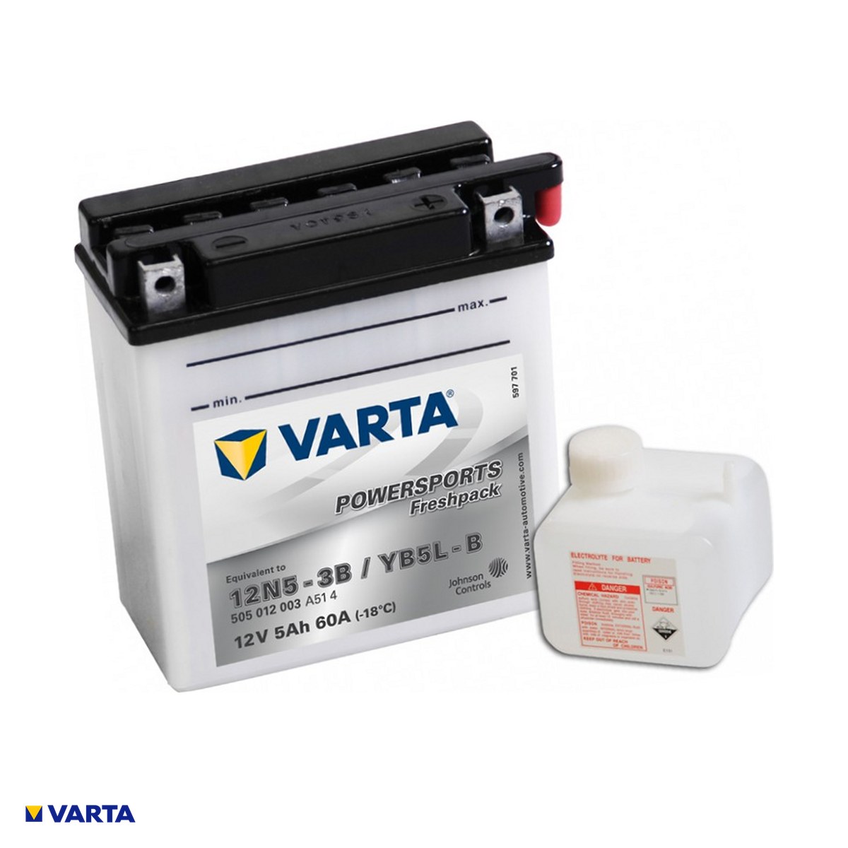 Accesorii Diverse - Baterie moto VARTA Powersports Freshpack 12N5-3B (B5L-B), 12 V, 5 Ah, curent de pornire 60 A, 121 x 61 x 131 mm, borna plus pe dreapta