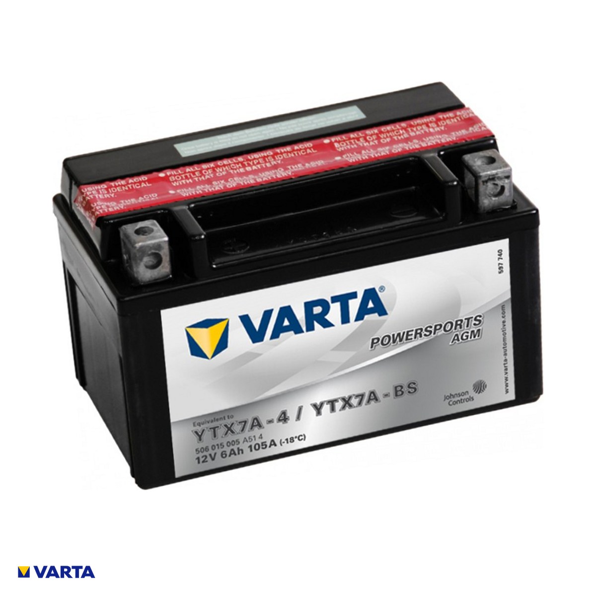 Accesorii Diverse - Baterie moto VARTA Powersports AGM TX7A-BS, 12 V, 6 Ah, curent de pornire 105 A, 151 x 88 x 94 mm, borna plus pe stanga