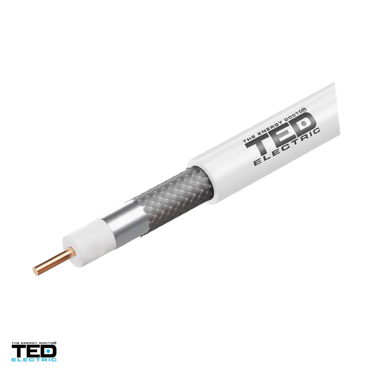 Cablu TV - Rola 100m cablu coaxial TED Electric RG6 TED002341, conductor CCS 1,02 mm, tresa 3 x 10 x 0,12 mm, folie aluminiu, manta PVC