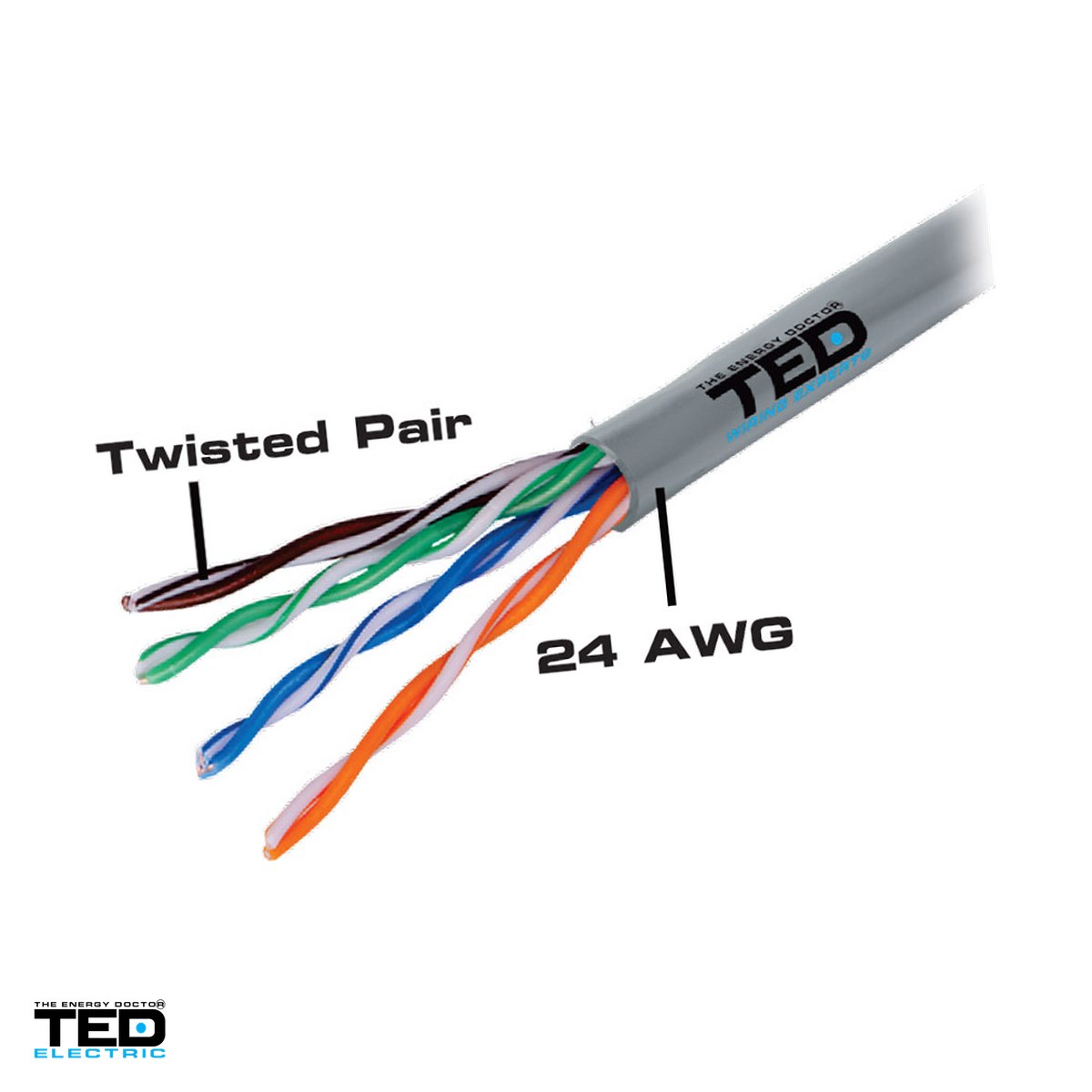 Conectica IT - Rola 305m cablu UTP TED Electric Wire Expert cat. 5e TED002488, 4 x 2 x 0,5 mm CCA 24AWG, manta PVC