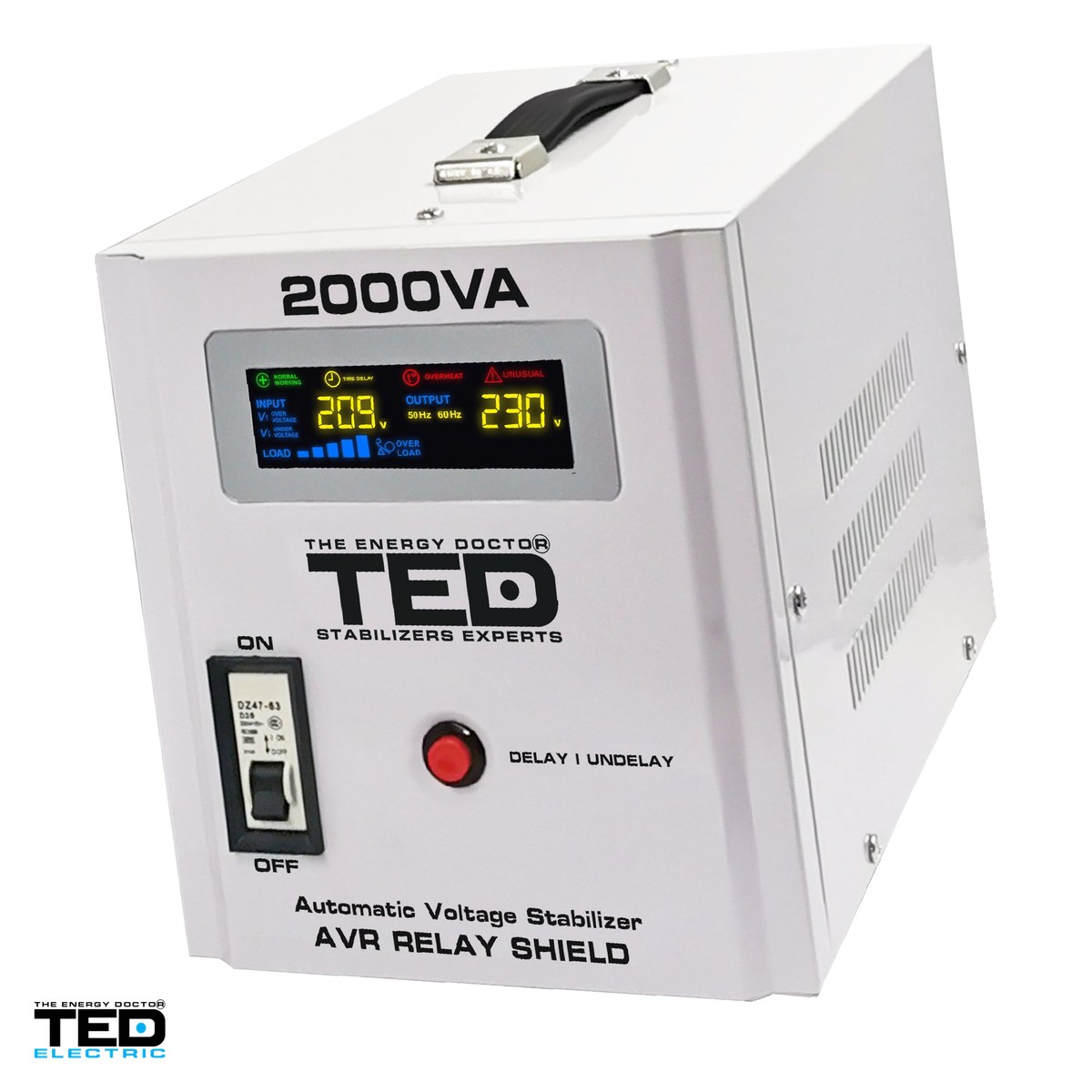Stabilizatoare de tensiune - Stabilizator tensiune monofazat AVR cu relee seria RT TED Electric TED RT 2000VA (TED000125), 2000 VA / 1200 W, intrare 140-260 V, precizie +/-8-10%, 2 prize Schuko, 146 x 237 x 170 mm