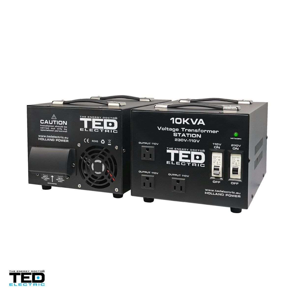 Transformator de tensiune TED Electric TED000231, 230 V la 110-115 V, reversibil, 10 kVA / 8000 W, carcasa cu 3 prize universale si bloc terminale, 335 x 220 x 230 mm [3]